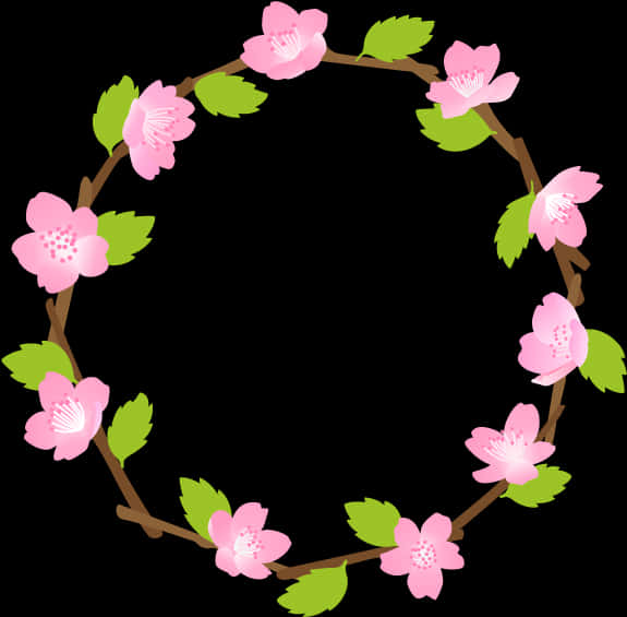 A Wreath Of Pink Flowers And Green Leaves