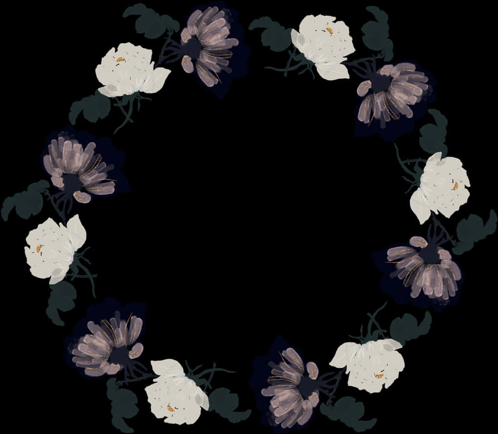 A Circular Floral Frame With White And Purple Flowers