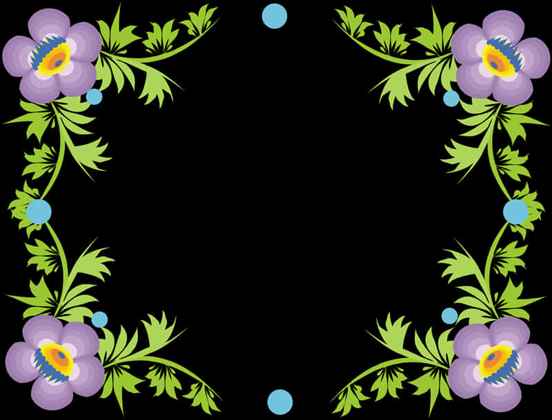 A Purple Flowers And Green Leaves On A Black Background