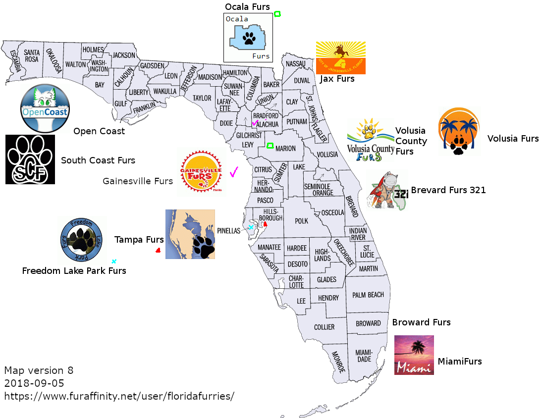 A Map Of Florida With Many Different State Names