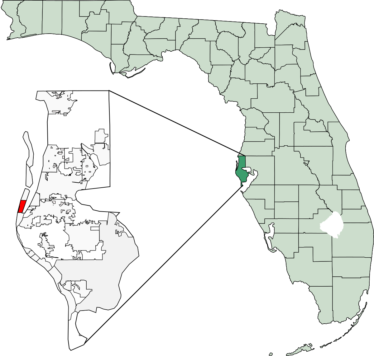 A Map Of Florida With A Red Flag