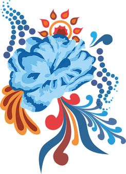 A Blue Flower With Colorful Swirls On A Black Background