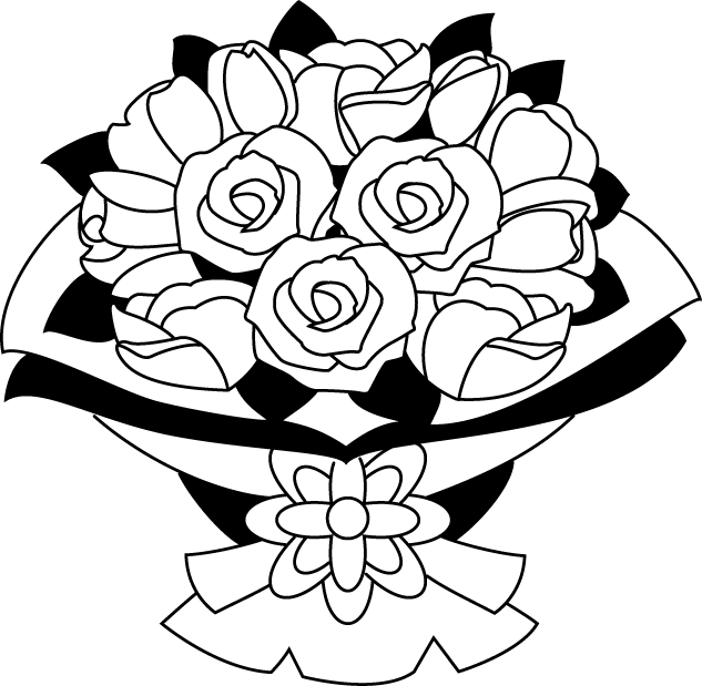 A Black And White Drawing Of A Bouquet Of Flowers