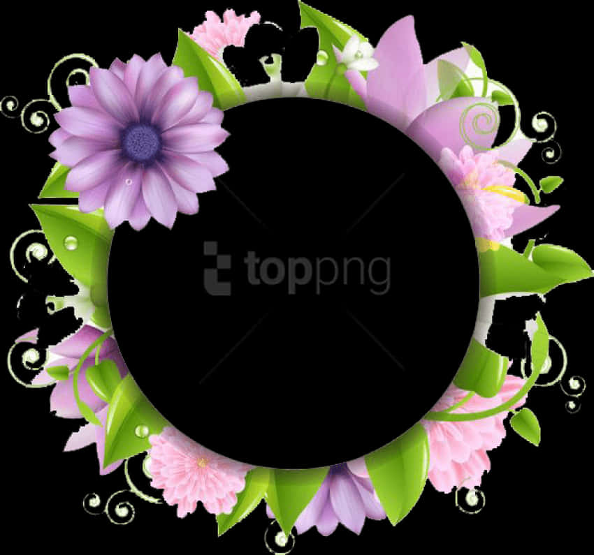 A Black Circle With Flowers