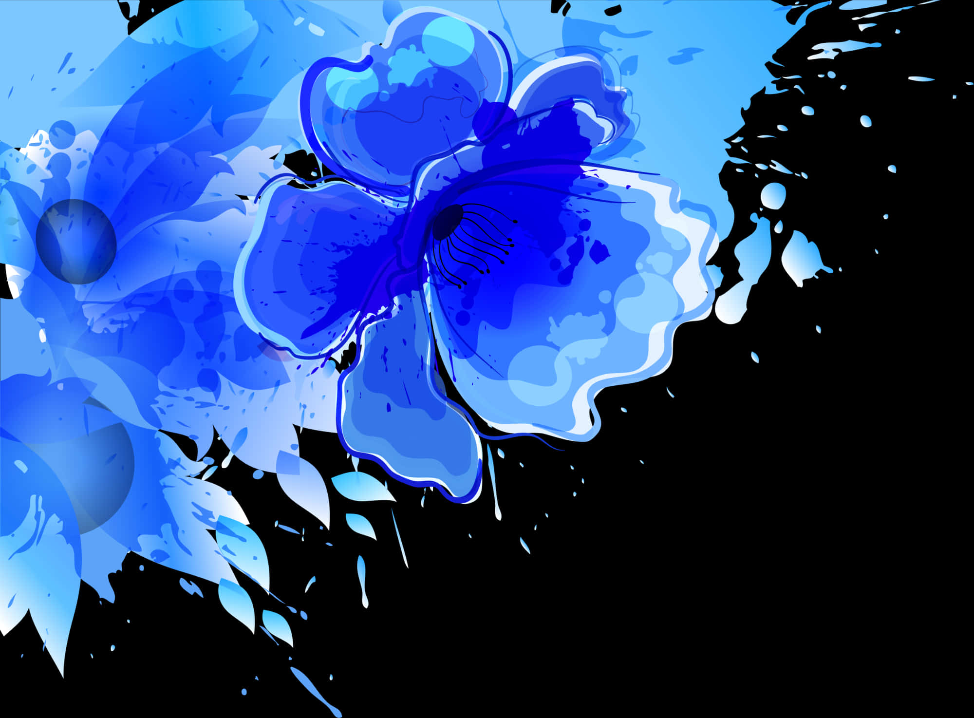 Blue Flower Border Water-color Style