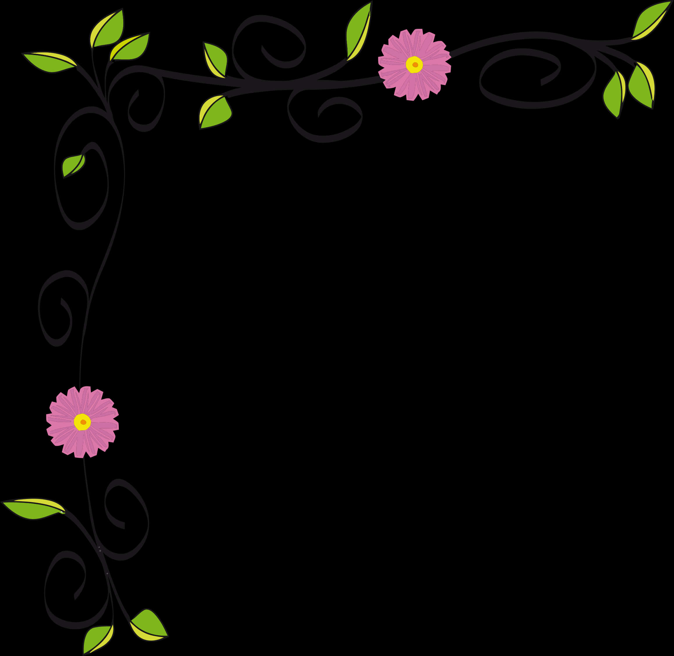A Black Background With A Flower And Leaves