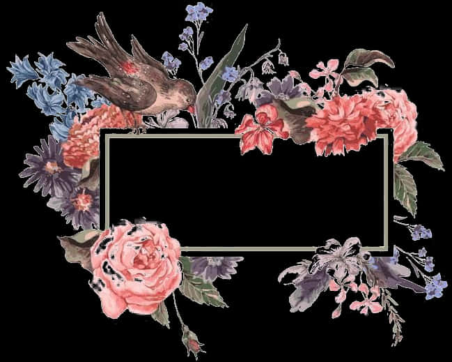 A Rectangular Frame With Flowers And Birds
