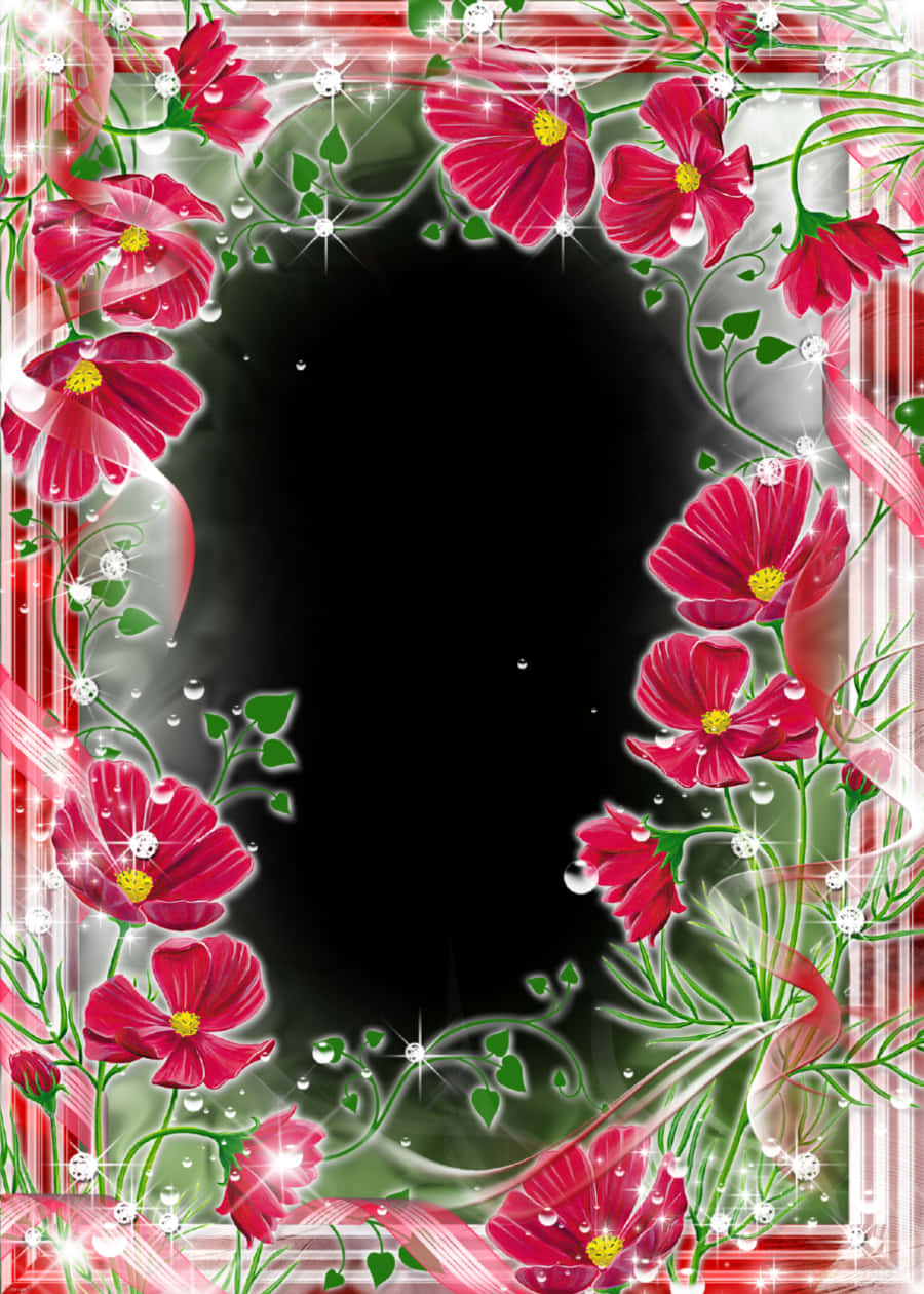 A Frame Of Flowers And Ribbons
