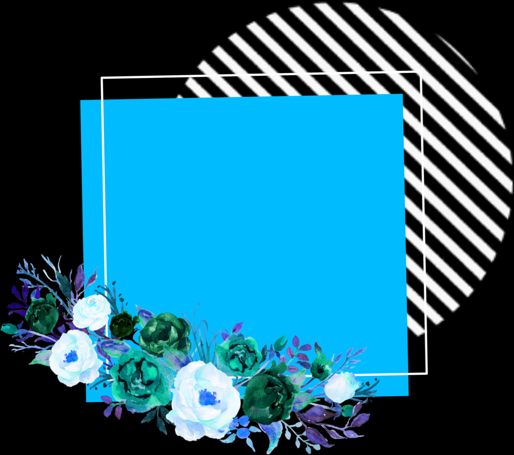 A Blue Square With White Flowers On It