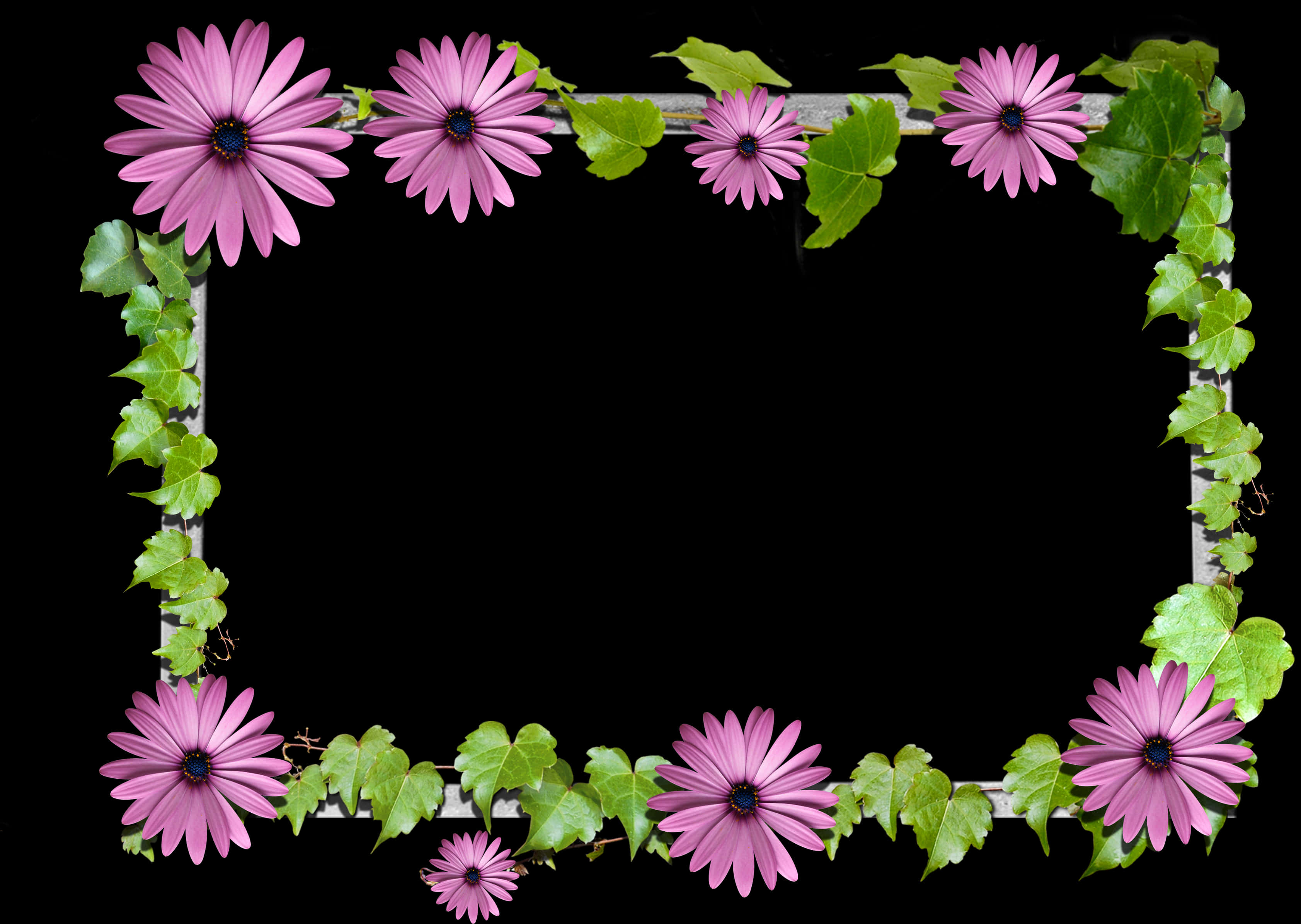 A Frame Of Purple Flowers And Green Leaves