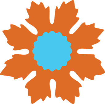A Blue And Orange Flower With Leaves