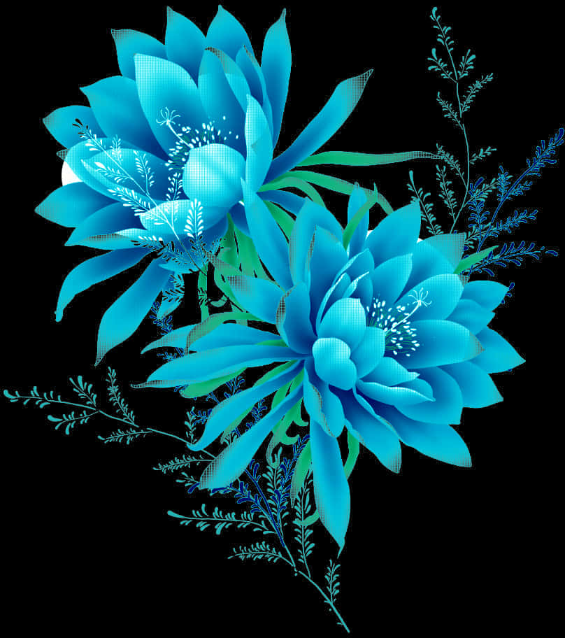 A Blue Flowers On A Black Background
