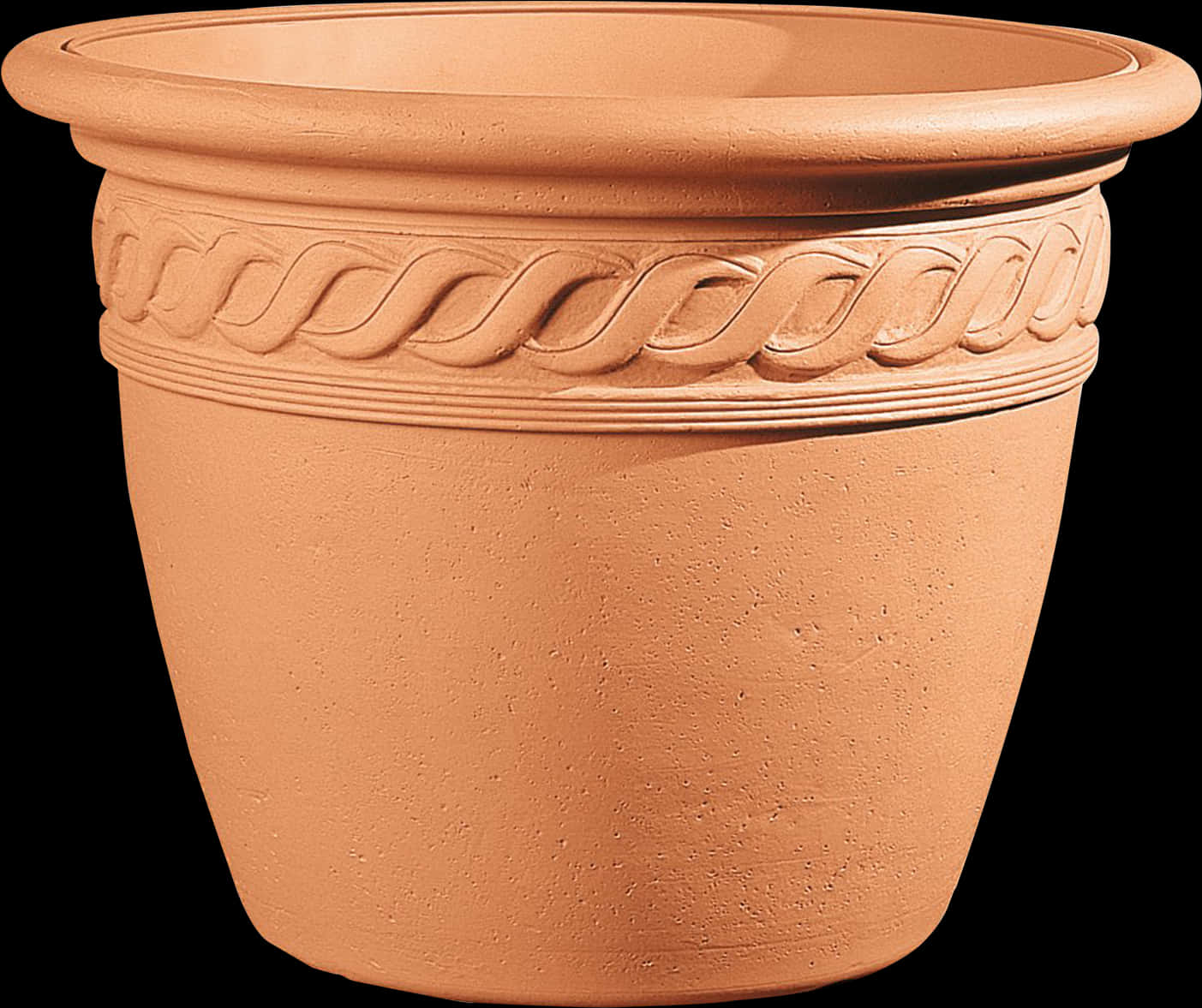 A Clay Pot With A Braided Design