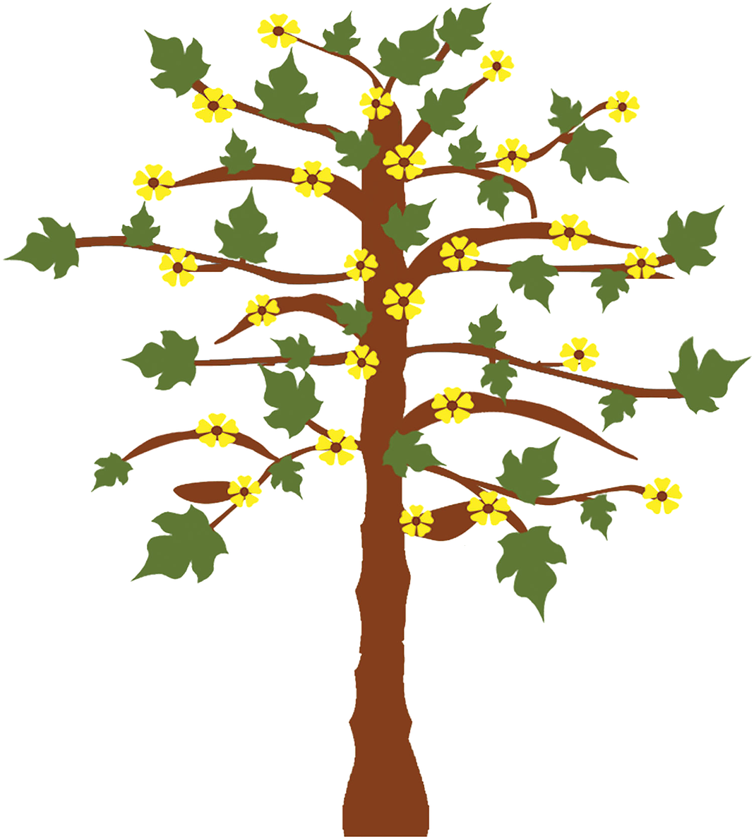 A Tree With Yellow Flowers And Leaves