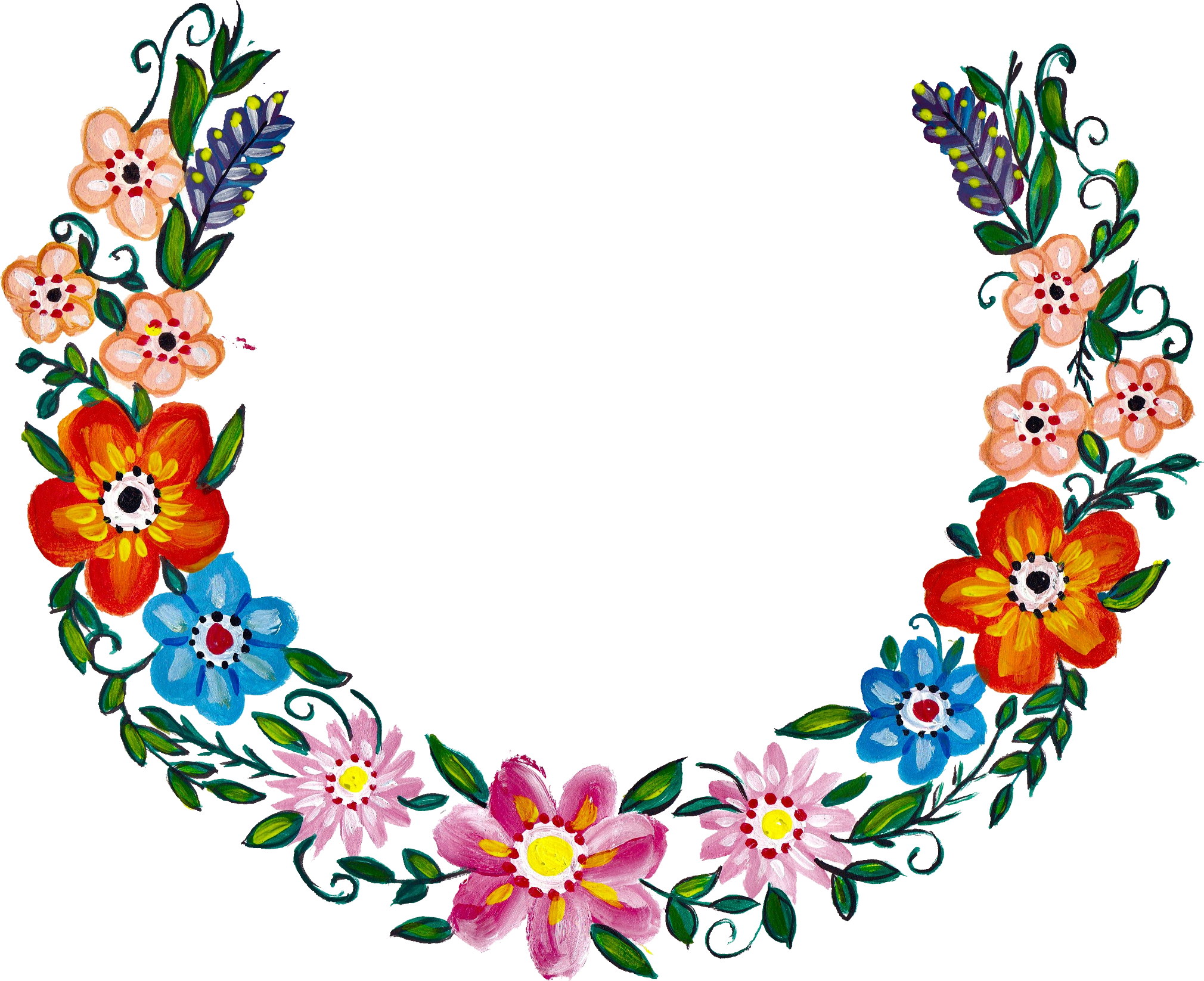 A Painted Flower Wreath On A Black Background