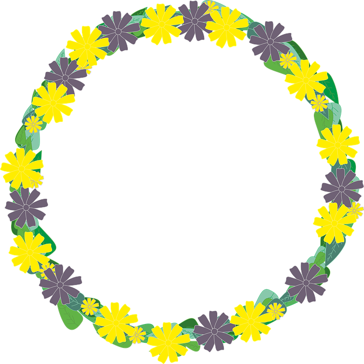 A Circle Of Yellow And Purple Flowers