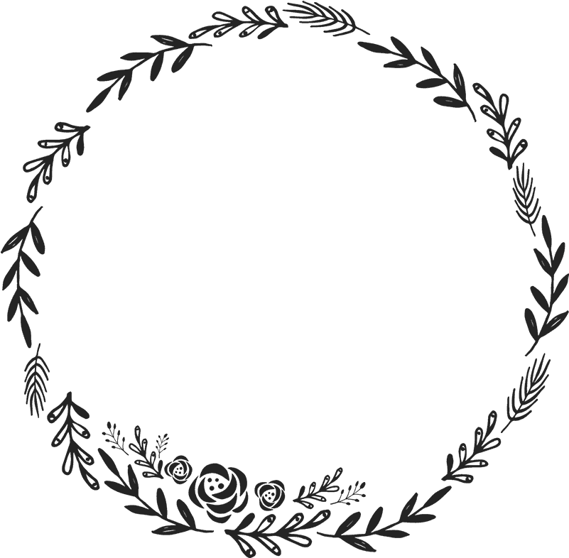 A Black And White Circle Of Leaves And Flowers