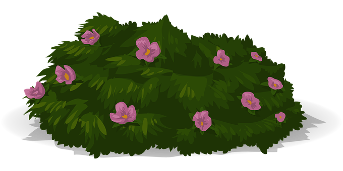 A Green Bush With Pink Flowers