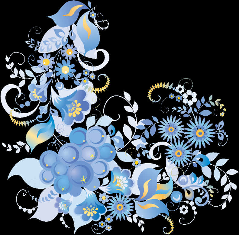 A Blue And White Floral Design