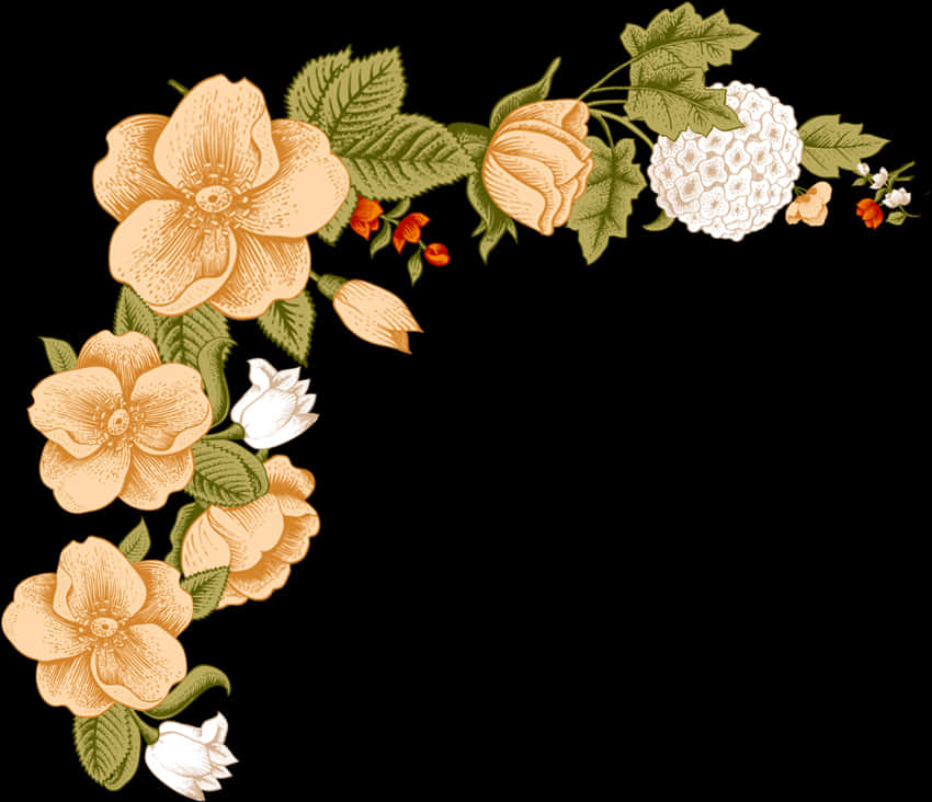 A Floral Design With Flowers And Leaves