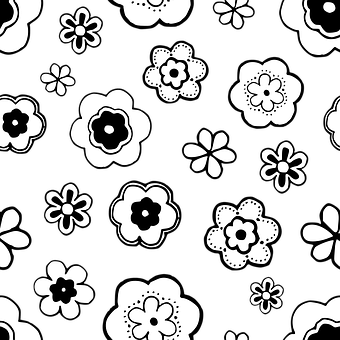 A Black And White Pattern With White Flowers