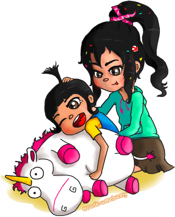 A Cartoon Of Two Girls Holding A Unicorn