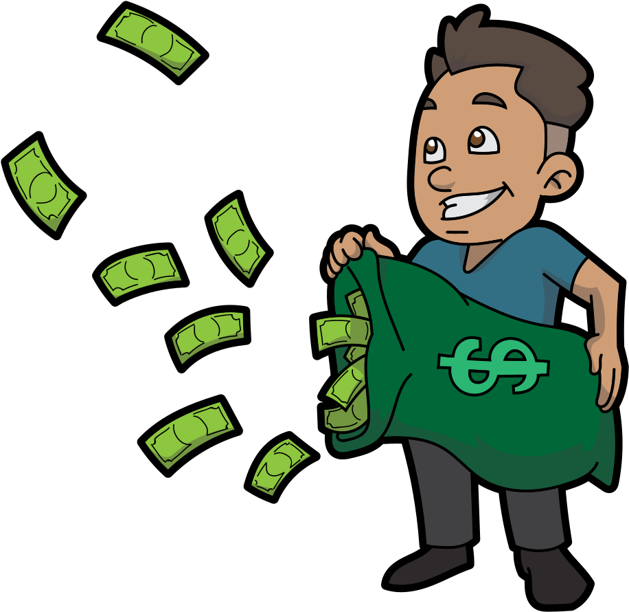 A Cartoon Of A Man Holding A Bag Of Money