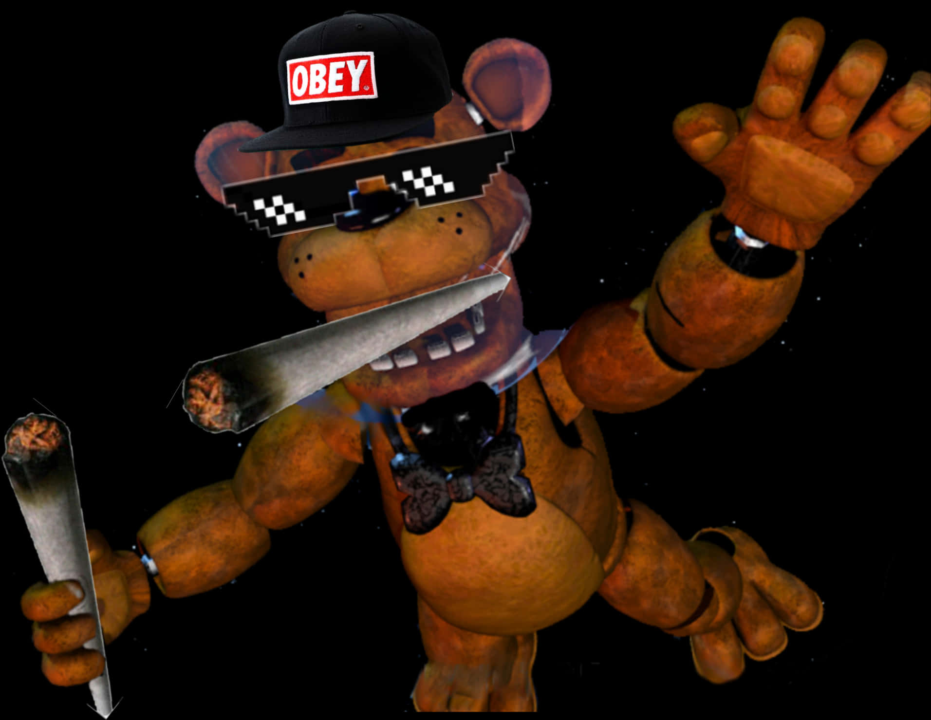 A Stuffed Bear With A Knife And Hat