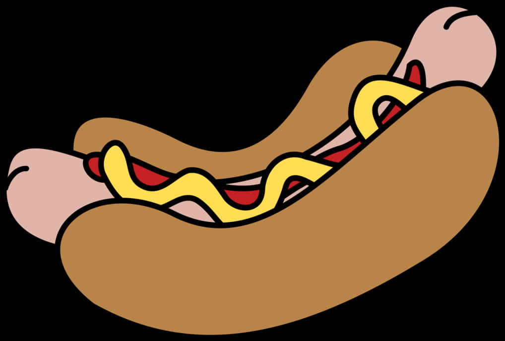 A Cartoon Hot Dog With Mustard And Ketchup