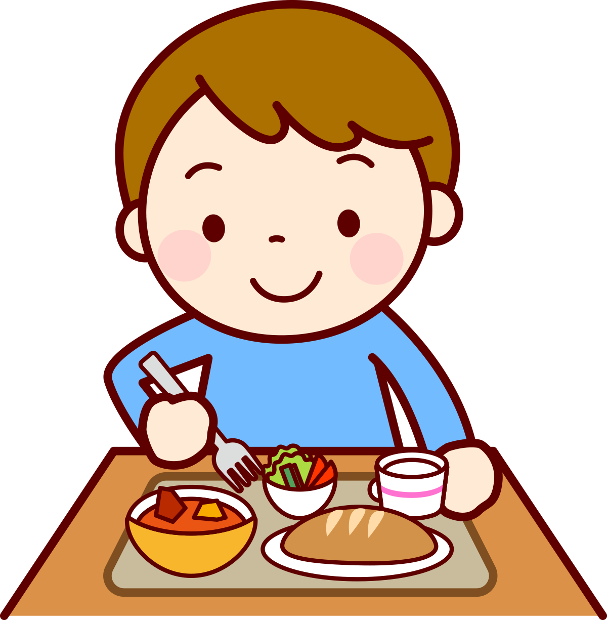 A Cartoon Of A Boy Eating At A Table