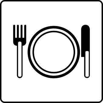 A Black And White Picture Of A Plate With A Fork And Knife