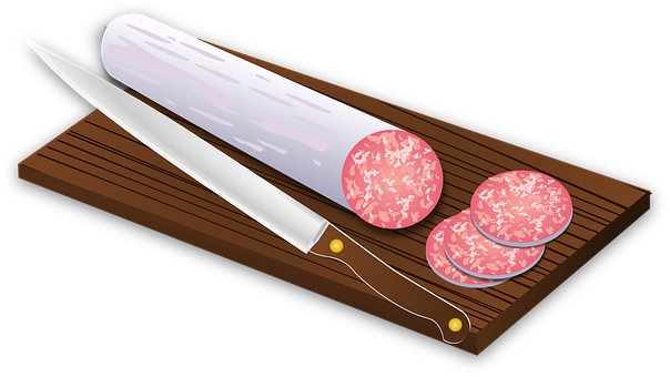 A Cutting Board With Sliced Meat And A Knife