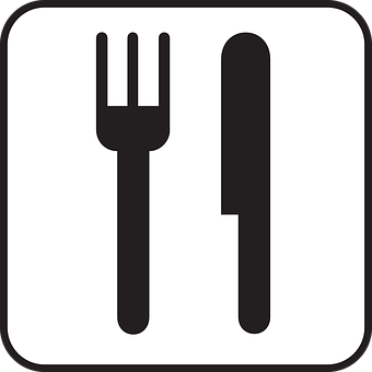 A Black And White Sign With A Fork And Knife