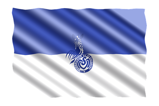 A Blue And White Flag With A Horse Logo