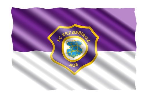 A Purple And White Flag With A Yellow Logo
