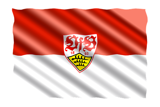 A Red And White Flag With A Logo