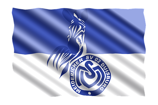 A Blue And White Flag With A Horse