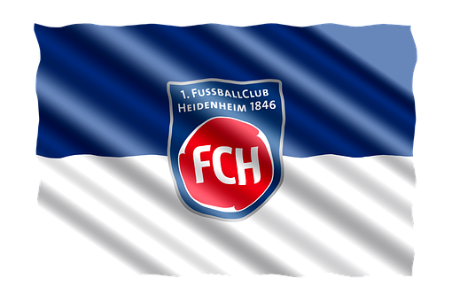A Blue And White Flag With A Red Logo