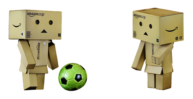Two Boxes With Faces And A Football Ball