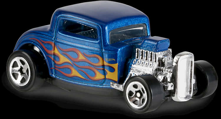 A Blue Toy Car With Flames