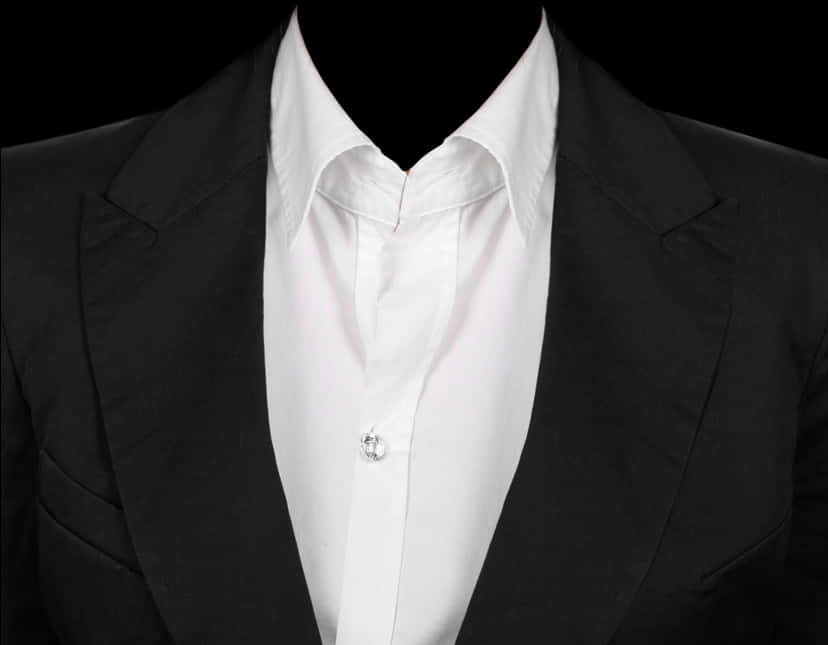 A Black Suit With White Shirt And Collared Shirt