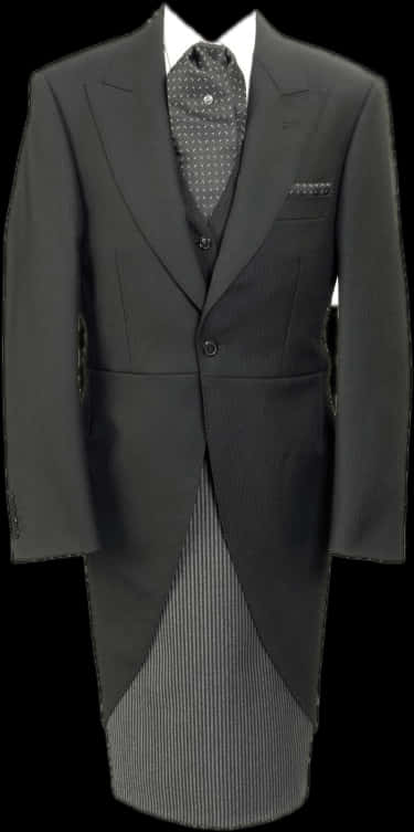 A Black Suit With A Vest And Tie