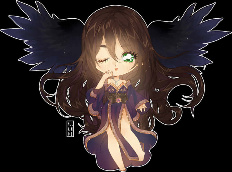 A Cartoon Of A Girl With Long Hair And Wings