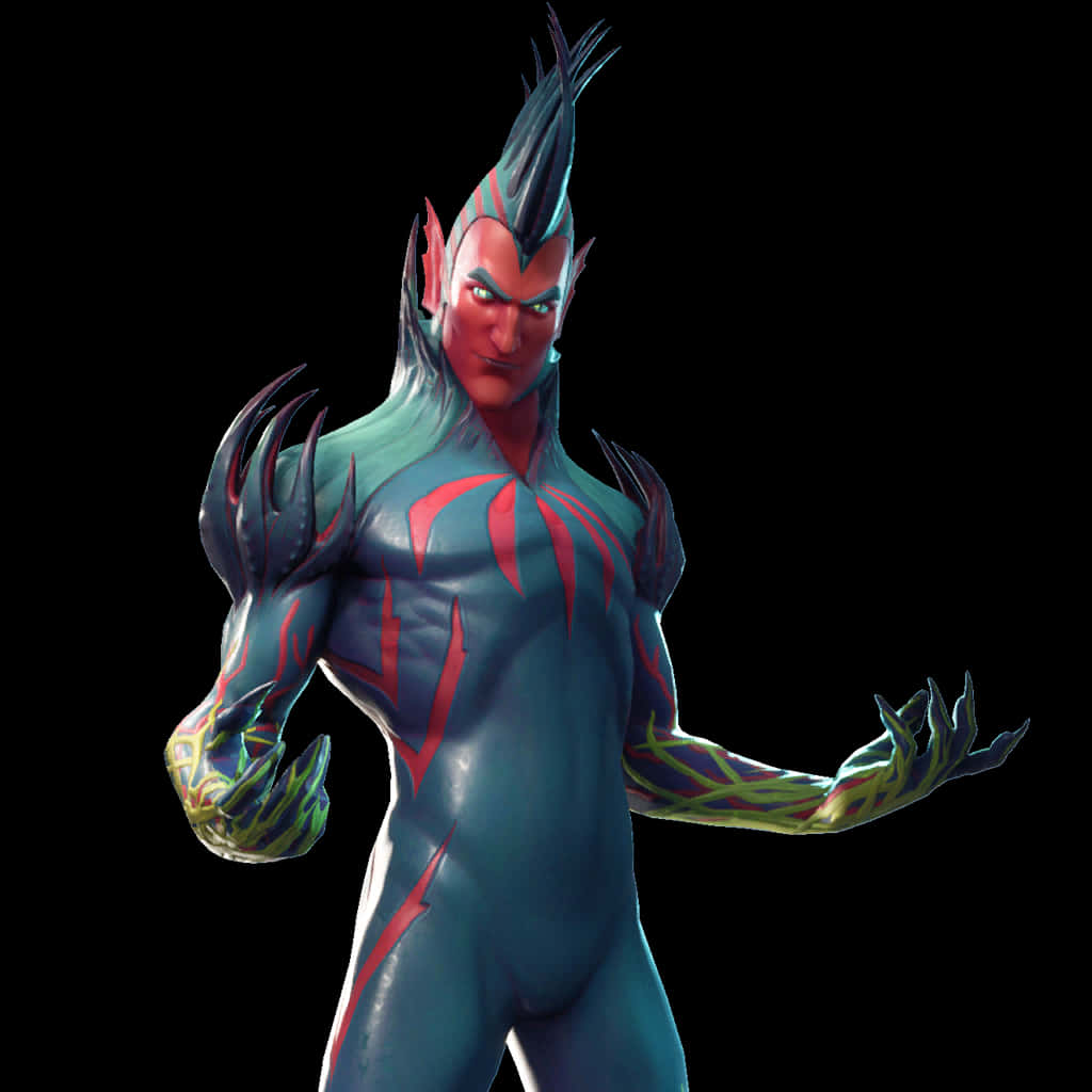 A Cartoon Character With A Red Face And Blue Body Suit