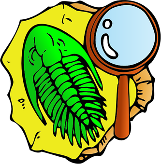 A Cartoon Of A Fossil And A Magnifying Glass