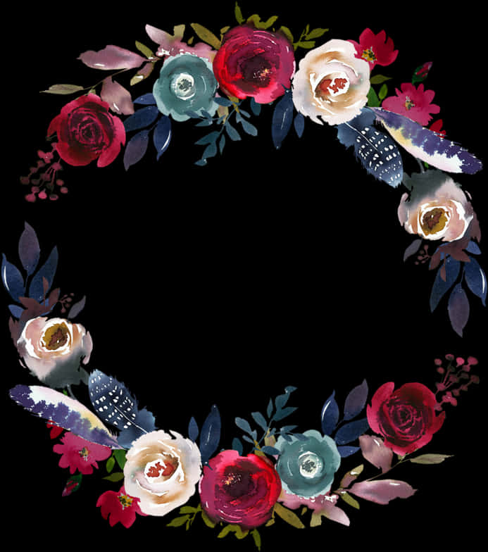 A Wreath Of Flowers And Feathers