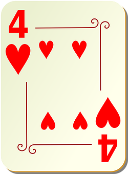 A Playing Card With A Number Four Of Hearts