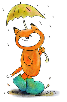 A Cartoon Cat With An Umbrella