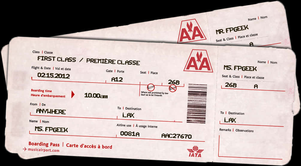 A Close-up Of A Pair Of Airline Tickets