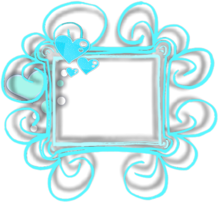 A Blue And White Frame With Hearts And Swirls